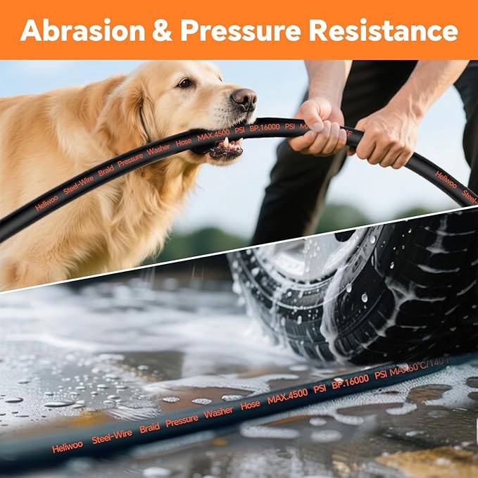 Pressure Washer Gun and Hose Kit, 25FT Kink Resistant 5/16 Power Washer Hose and Wand, 3/8" Swivel Quick Connector & M22-14mm Fitting, 4500 PSI
