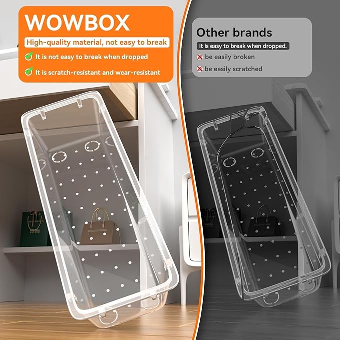 WOWBOX 16 PCS Clear Plastic Drawer Organizer Set, 4 Sizes Desk Drawer Organization and Storage Containers for Makeup, Cosmetics, Jewelry and Gadgets in Kitchen, Bathroom, Bedroom, Office, Clear