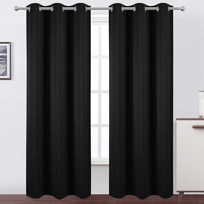 LEMOMO Black Thermal Blackout Curtains/42 x 95 Inch/Set of 2 Panels Room