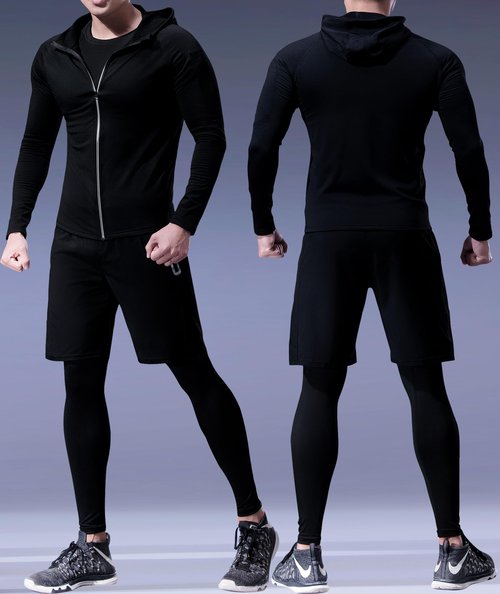 Holure Men's Sports Running Set (Pack of 5) Athletic Shirt+Short/Compression Shirt+Pants with Coat Tracksuit Gym Suits Grey 04 L