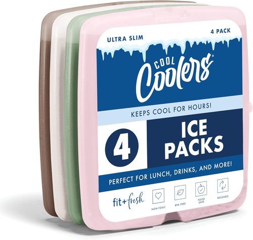 Fit & Fresh Cool Coolers Slim Ice Packs - Quick Freeze Reusable Lunch Ice Packs, 4-Pack, Multicolor