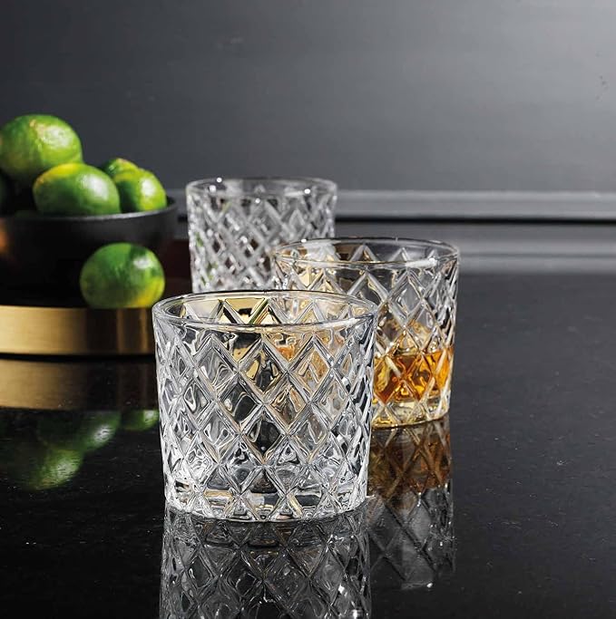Glaver's Whiskey Glasses Set of 4. 10oz. Double Old Fashioned Glasses for Cocktail Bourbon Rock Glasses,Bar Glasses for Scotch Tequlia Rum. Diamond Cut Glasses. Gift for him