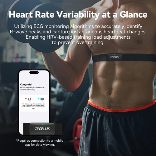 CYCPLUS Heart Rate Monitor Chest Strap H2Pro, Bluetooth ANT+ Heart Rate Monitor Chest Sensor with 500h Battery, IPX7 Waterproof and Dustproof, HRM Works with Strava/Cycplus Fit App