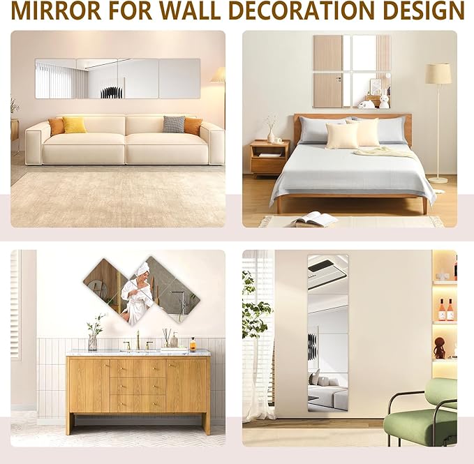 Stick on Small Mirror for Wall Decor, Plastic Non Glass Sticky Kids Safety