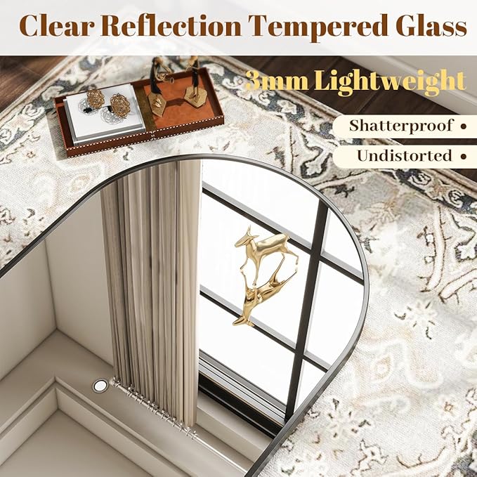 VooBang Arched Wall Mirror, 26 x 28 inch Arch Bathroom Mirror, Wall Mounted