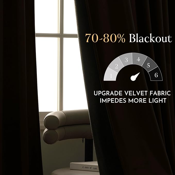 NICETOWN Taupe Velvet Curtains 108 inches Long
