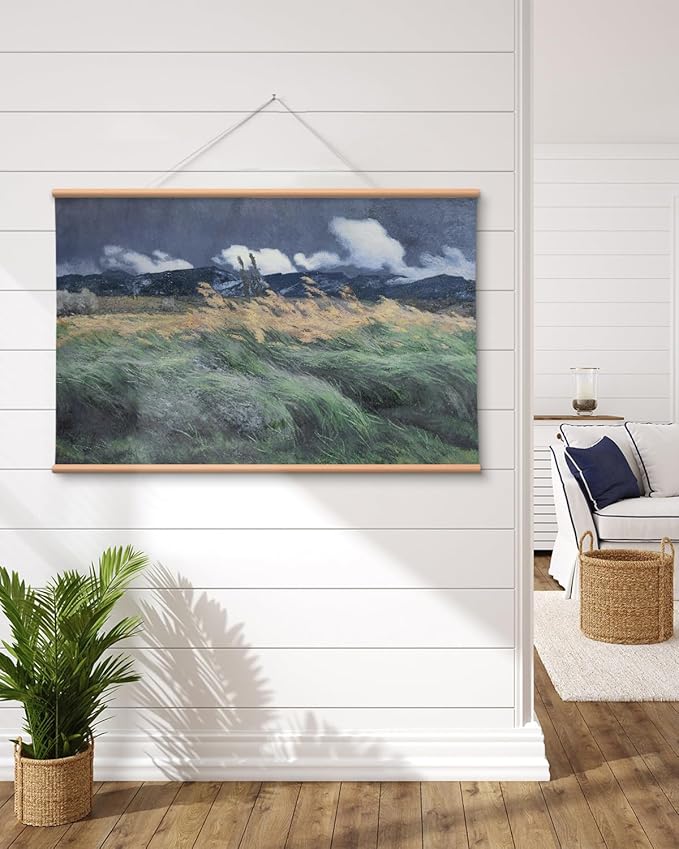 VIYYIEA Extra Large Canvas Wall Art, 36x54 Inch Impressionist Landscape Painting, Moody Windy Field Nature Wall Decor for Living Room or Bedroom, Above Sofa