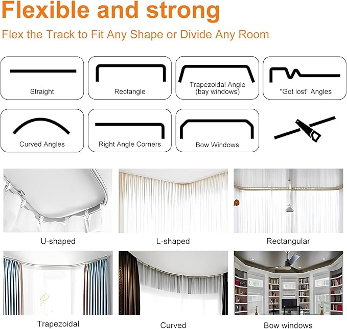 Room Divider Curtains Flexible Ceiling Tracks set Curtain track Ceiling Mount