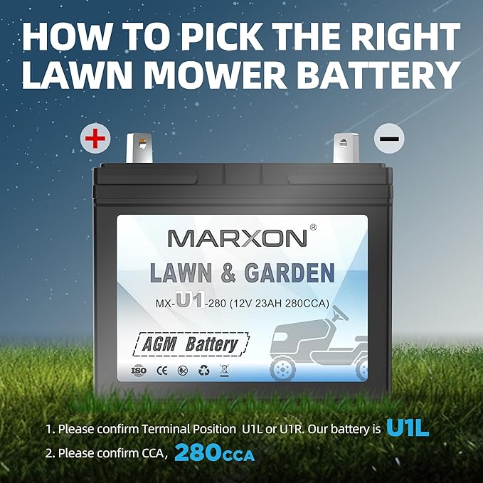 MARXON U1 280CCA Riding Lawn Mower Batteries, Garden Tractors Battery Maintenance Free AGM Battery, Compatible with Troy-Bilt, John Deere, Toro, Cub Cadet, Craftsman, Ariens, Poulan Pro