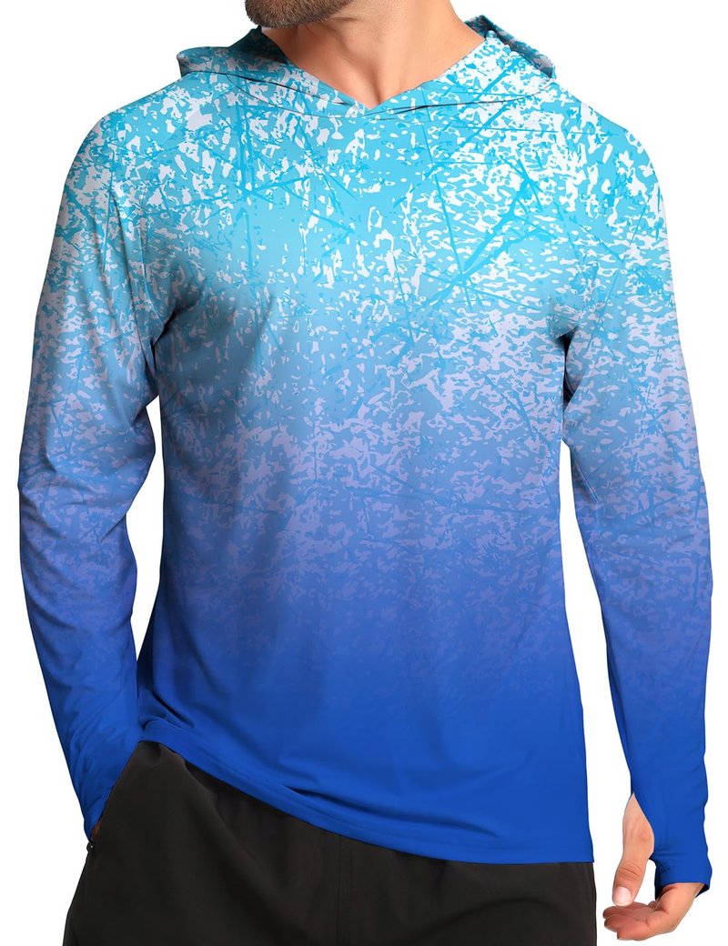 iCKER Men's Sun Protection Hoodie Shirt UPF 50+ Rash Guards Long Sleeve SPF UV Fishing Running Swimming Outdoor Shirts-S049-Large
