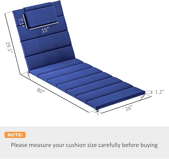 Outsunny Outdoor Lounge Chair Cushion Set of 2, 80" x 26" UPF50+ 230gsm Olefin and 25D High-Density Foam, Foldable Patio Chaise Lounge Cushion Set, Fade Resistant for Lawn Pool, Dark Blue