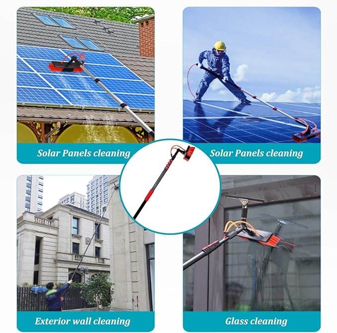 Telescopic Solar Panel Cleaning Brush Kit - 3-12M Pole 35/55cm Brush Head Water Hose Fed Outdoor Window & Roof Cleaner RV & Pool Cleaning Tool (7M with 55CM Brush)