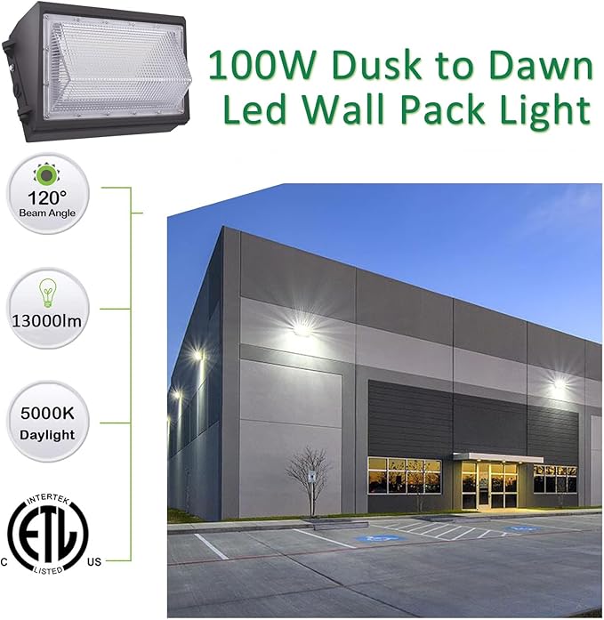 LED Wall Pack Light with Dusk to Dawn Photocell, 100W 13000LM 5000K Daylight