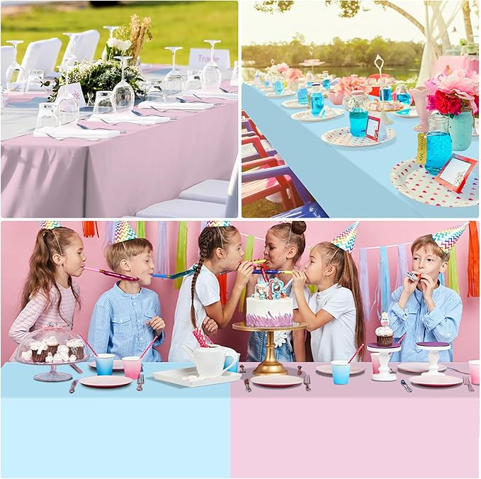 MASHAN 12Pack Gender Reveal Tablecloths, Disposable Plastic Pink and Blue Tablecloth, Rectangle Table Covers for Boy or Girl Baby Shower Party Decorations,54×108 Inch