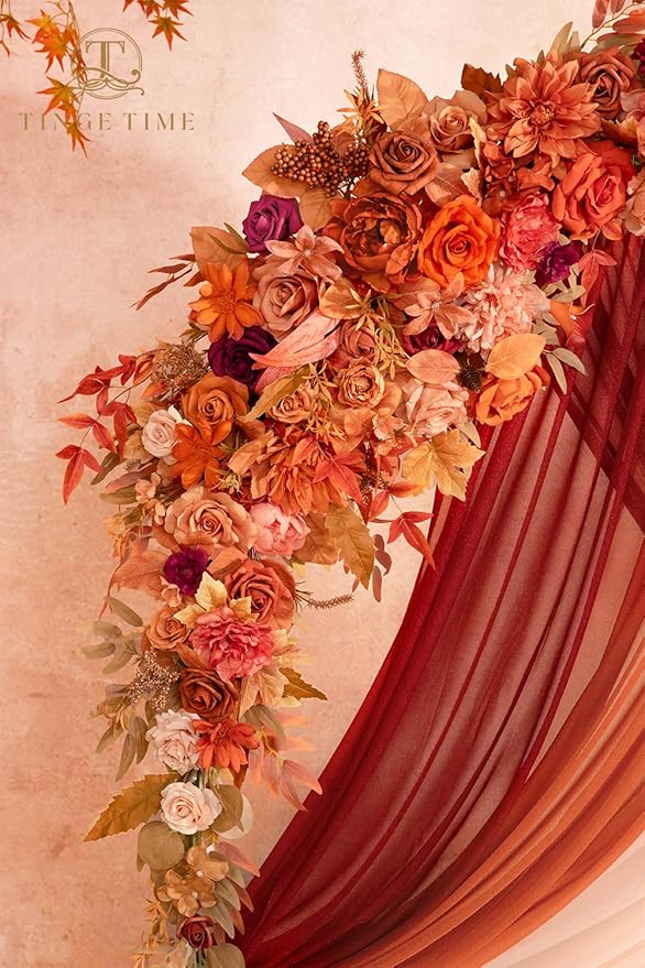 TINGE TIME Artificial Arch Flowers Kit Pack of 5, Fall Wedding Decorations for Reception with Hanging Flowers, Wedding Arch Silk Floral Arrangements Ceremony Backdrop Bridal Shower Outdoor Party Decor
