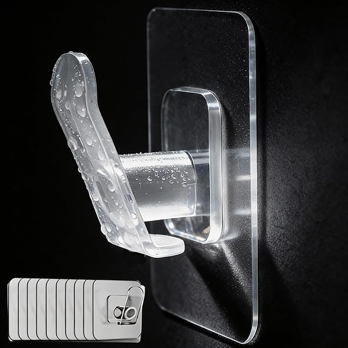 DELITON 10 Pack Adhesive Towel Hooks, Coat Hooks Stick on Wall Hanging Robes