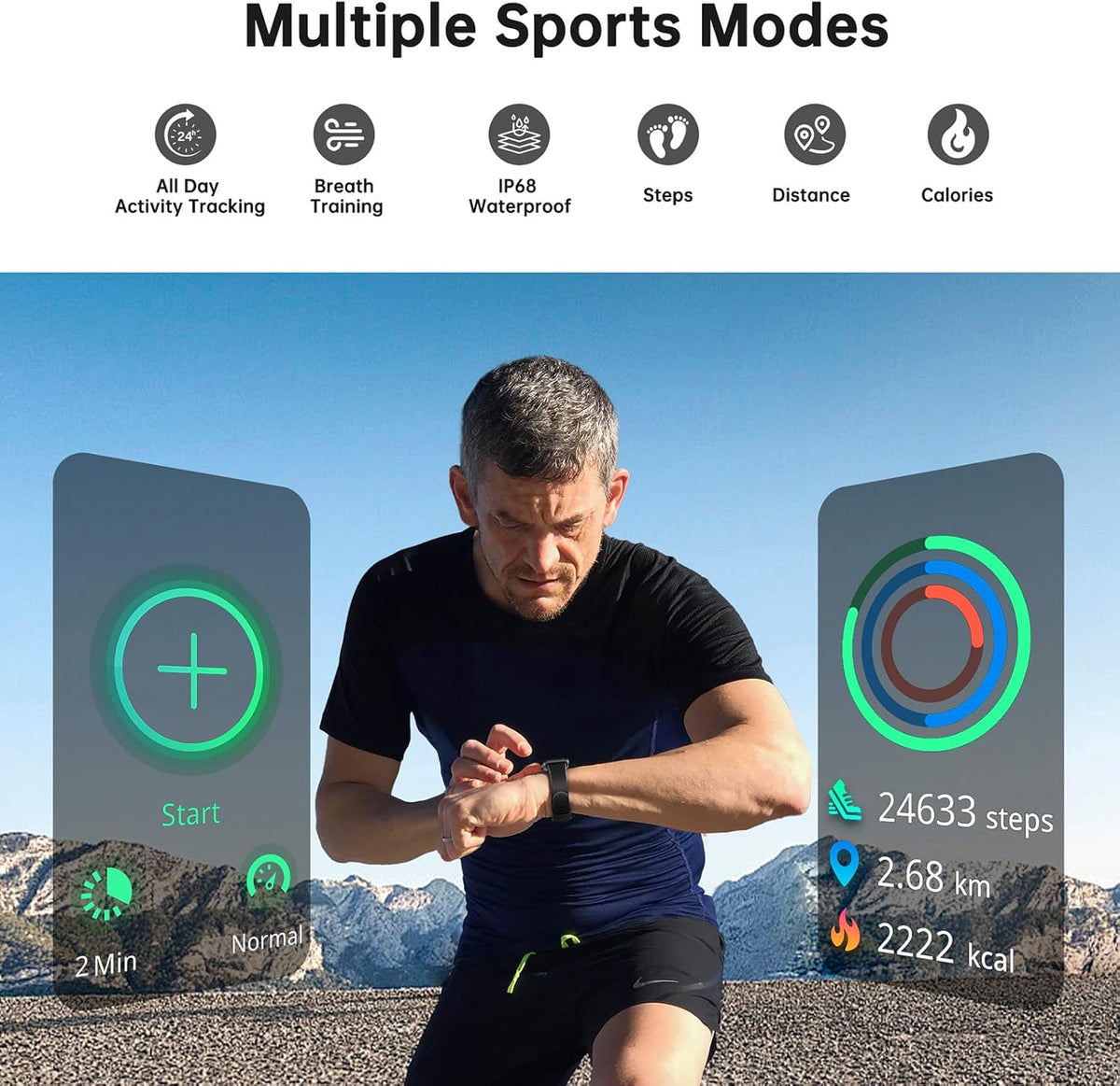 Sunorshop Health Fitness Tracker, Smart Watch with 24/7 Heart Rate and Blood Oxygen Monitor, Sleep Tracker with IP68 Waterproof, Activity Tracker Pedometer Step Counter for Women Men (Black)