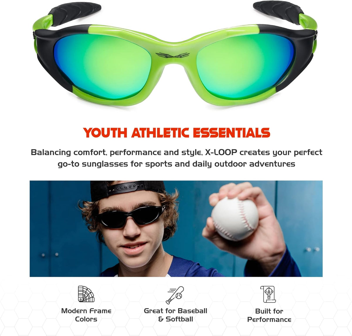 Polarized Youth Sports Sunglasses for Boys & Teens (Ages 8-16) - UV400 Baseball Wraparound