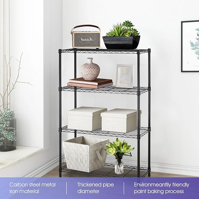 PayLessHere Shelves Shelf Storage Shelves Heavy Duty 4 Tier Adjustable Shelf 1000 lbs Total Capacity NSF Certified Height Adjustable Stable Leveling Feet Easy Assembly (Black)