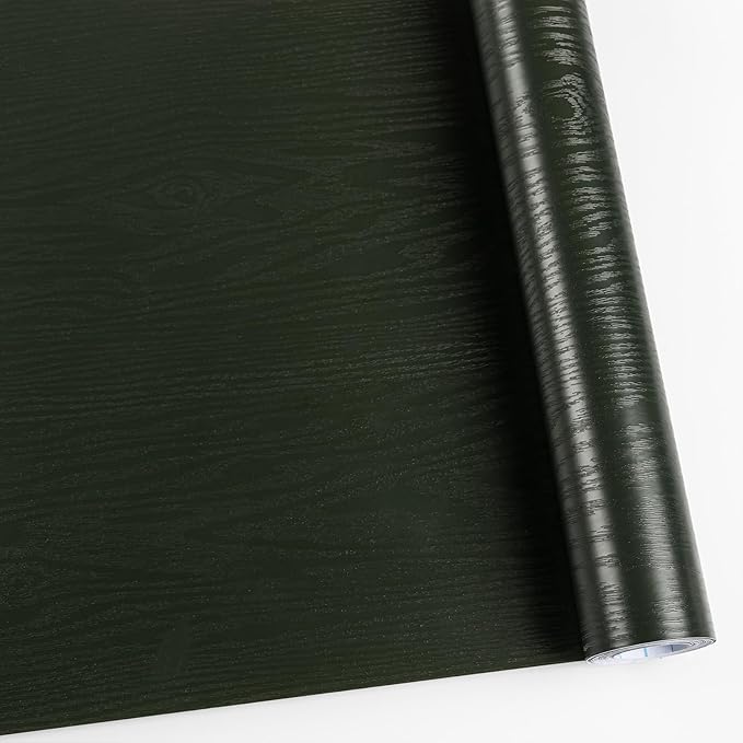 Wood Contact Paper Dark Green Peel and Stick Wallpaper, Thicken No Tear Vinyl