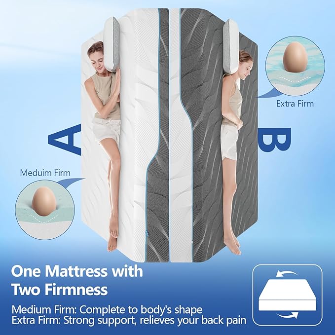 WEUP Extra Firm Twin XL Memory Foam Mattress, 10 Inch Medium - Extra Firm Dual Side Flippable Mattress for Back Pain Relief, Made in USA, CertiPUR-US Certified, 80" x 38"