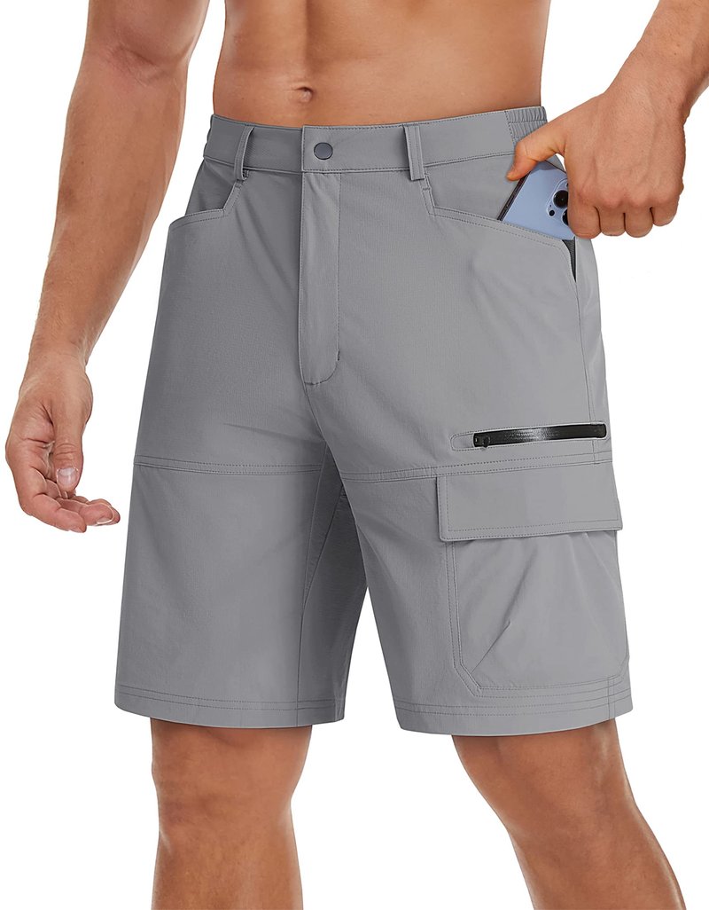 TACVASEN Men's Cargo Shorts Golf Dress Casual Lightweight Quick Dry Water Resistant Summer Work Hiking Shorts Fishing Light Grey 38