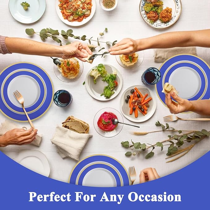 100Pack Plastic Plates Disposable Heavy Duty for Christmas Include 50PCS 10.25inch Dinner plates and 50PCS 7.5inch Dessert Plastic Plates for Party Wedding Birthday New Year