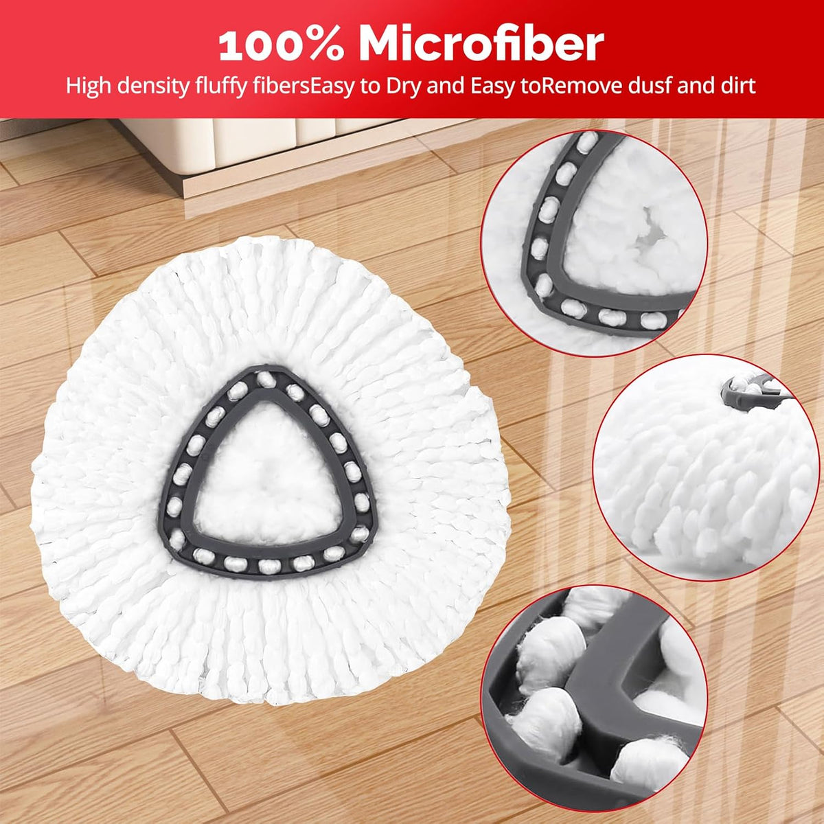 Spin Mop Head, Base, Handle Replacement for O-Ceda EasyWring 1 Tank System,4 Microfiber Mop Refills, 1 Base and 30-58in Handl Set Combo (White 1 Tank System)