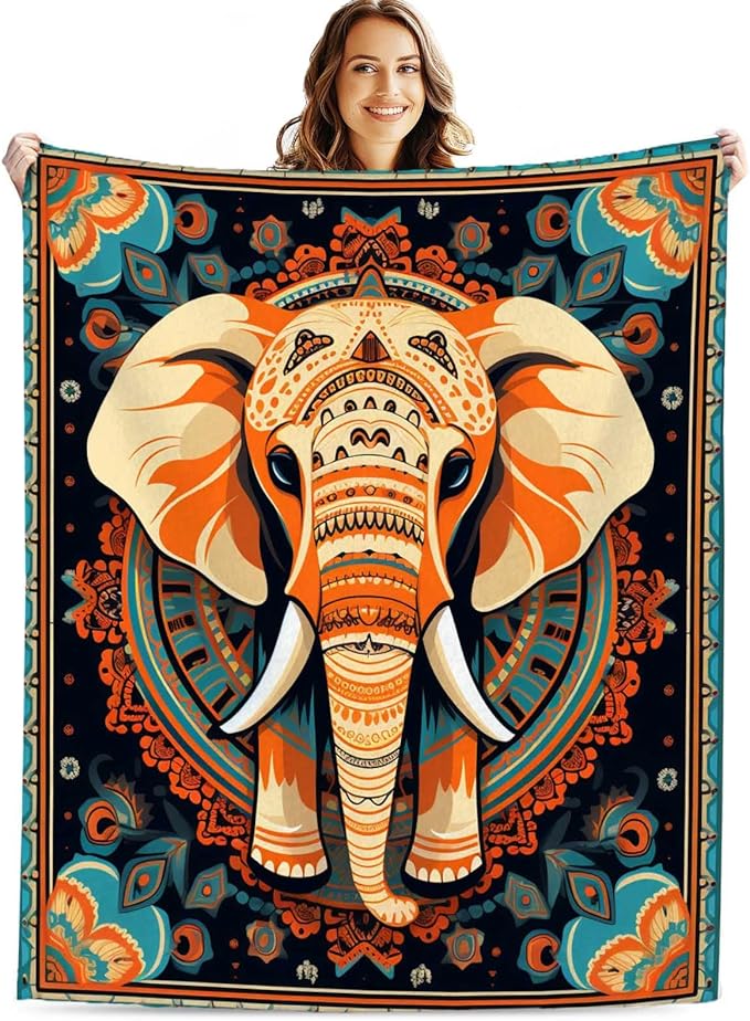 Firmiso Boho Elephant Throw Blanket 40x50 | Soft Cozy Fleece Blanket for Couch, Bed, or Sofa | Mandala Elephant Decor for Living Room | Unique Gift for Women, Family, or Friends
