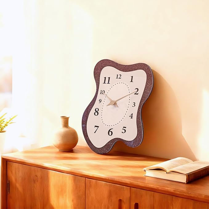Mid Century Retro Irregular Shape Wall Clock, Silent Non-Ticking Battery