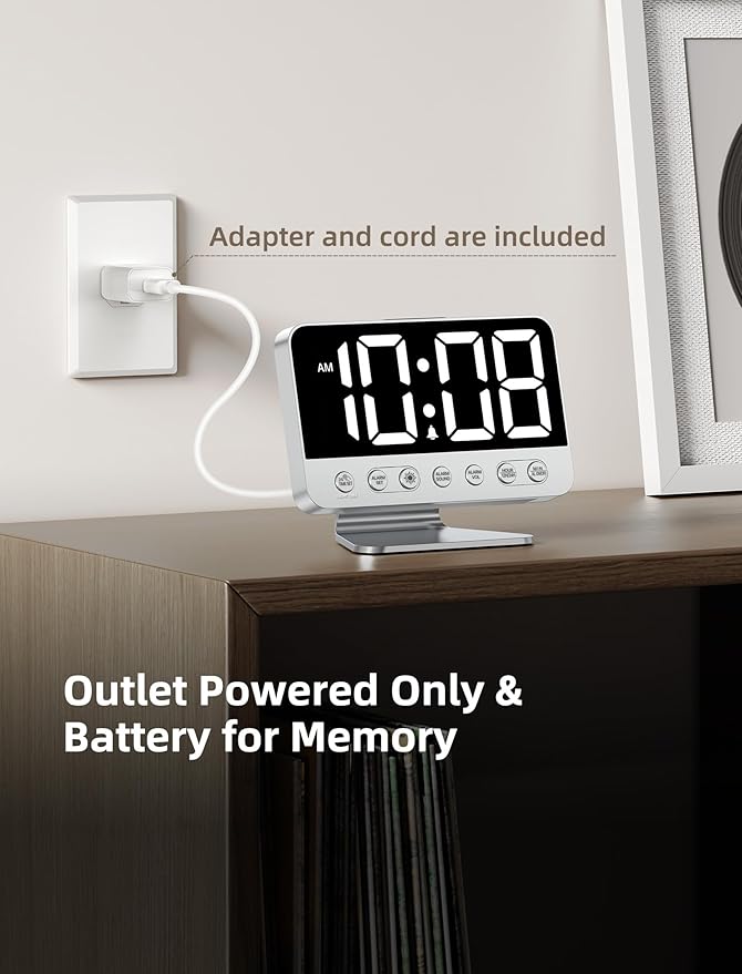 Odokee Digital Alarm Clocks for Bedrooms: Large Bold Number 5 Brightness Dimmer