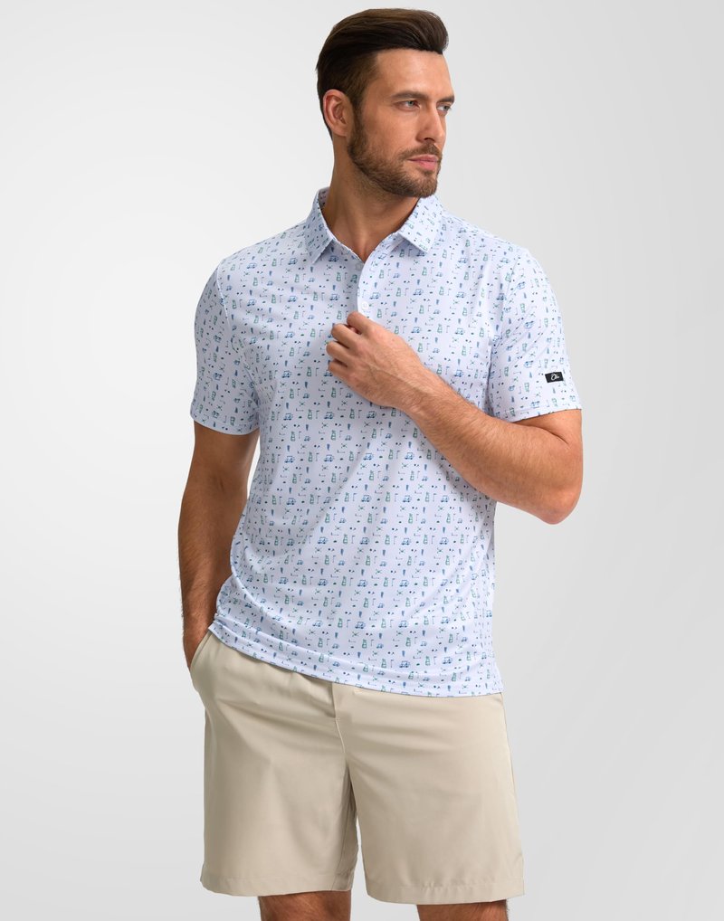 Obla Mens Golf Polo Shirts Short Sleeve Dry Fit Performance Moisture Wicking Casual Print Collared Golf Shirts for Men(White Golf Flag_M)