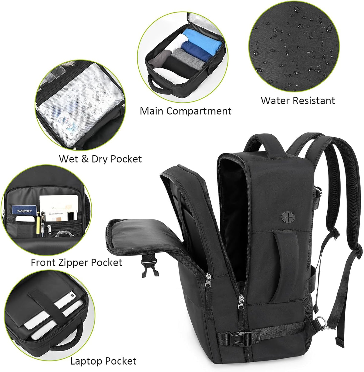 Snoffic Travel Backpack - Waterproof Laptop Bag with USB Charging Port | 17-Inch, Flight Approved