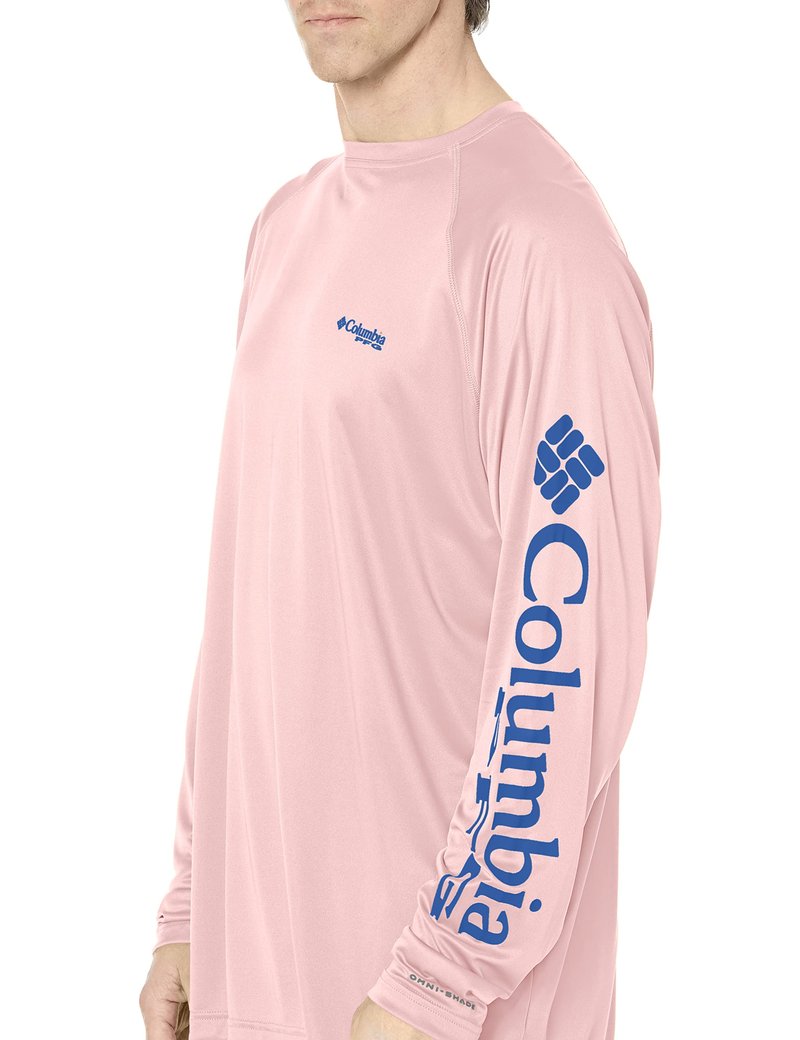 Columbia Men's Terminal Tackle Long Sleeve Shirt, Cherry Blossom/Vivid Blue, Medium