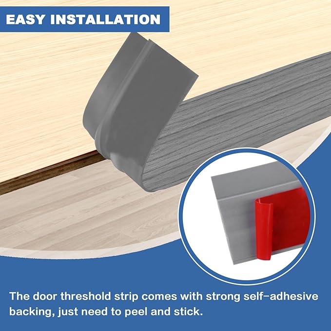 Vinyl Door Threshold Flooring Transition Strip Self Adhesive Carpet Edging Strip for Laminate Doorway Edge Threshold from 2/5" to 3/5" (Light Gray Wood Grain, 3.3 Ft)