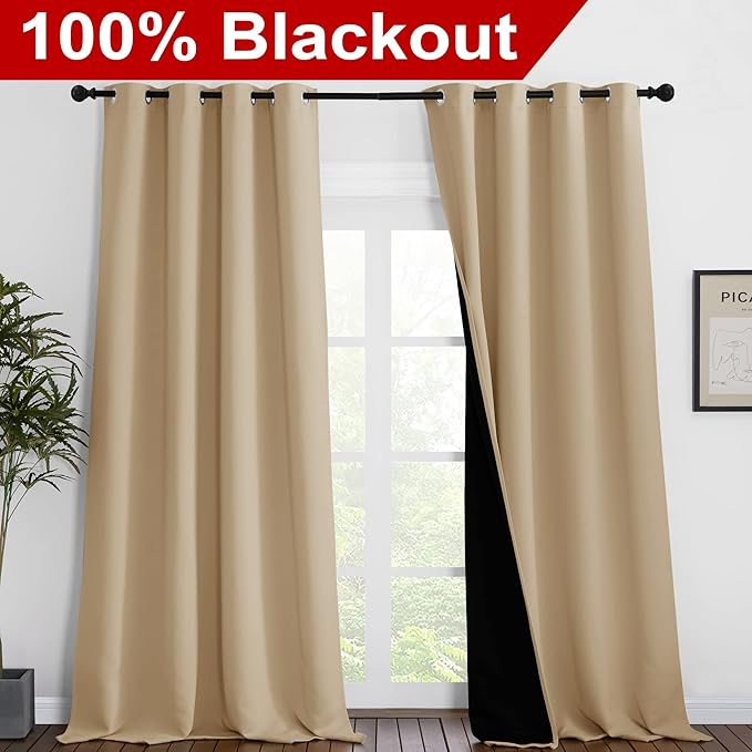 NICETOWN Thermal Insulated 100% Blackout Curtains, Sound Proof Drapes