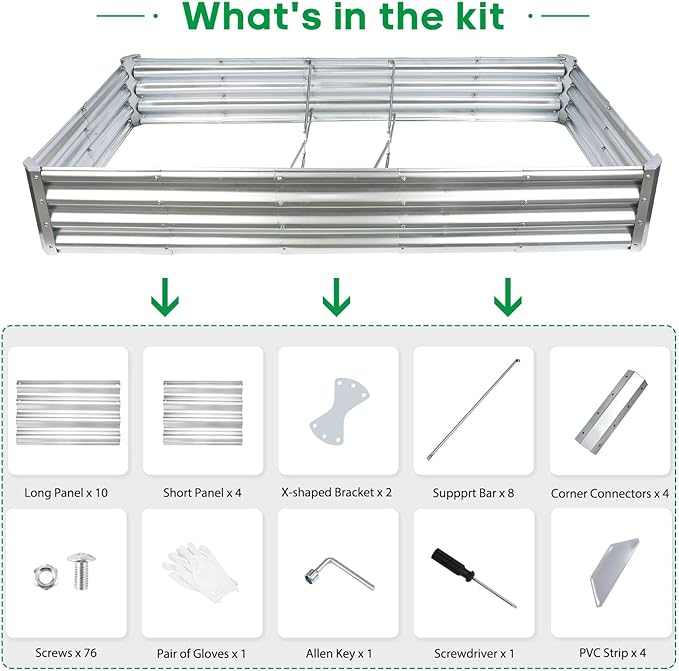 JERIA 6×3×1ft Raised Garden Bed with Support Rods,Galvanized Raised Garden Bed Kit Outdoor Metal Gardening Planter Box for Vegetable, Fruits, Flower