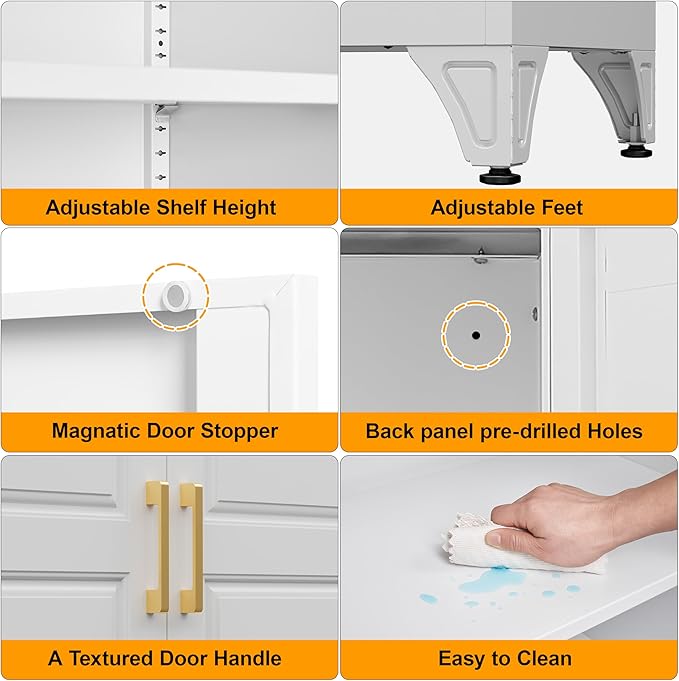 Kitchen Pantry Storage Cabinets, 90" Tall Metal Storage Cabinet with Doors and 4 Shelves, White Pantry Cabinet, Utility Kitchen Cupboard, Large Steel Cabinets for Dining Room, Office, Living Room