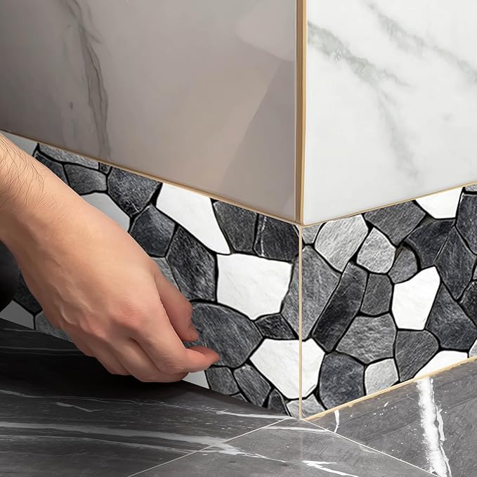 IVN Wallpaper Border Black White Stone Pattern Design 4x196 Inch Peel and Stick