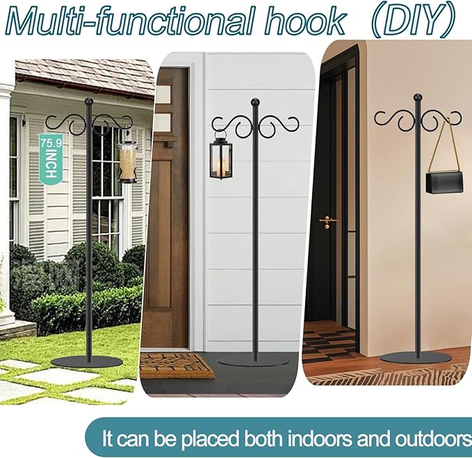 2 Set Shepherd's Hook Stand plant，Bird Feeder，Wind Chime Hanger Stand, Waterproof Metal & Adjustable-Height Standing Pole Holder for Lantern and Wreath, Indoor & Outdoor