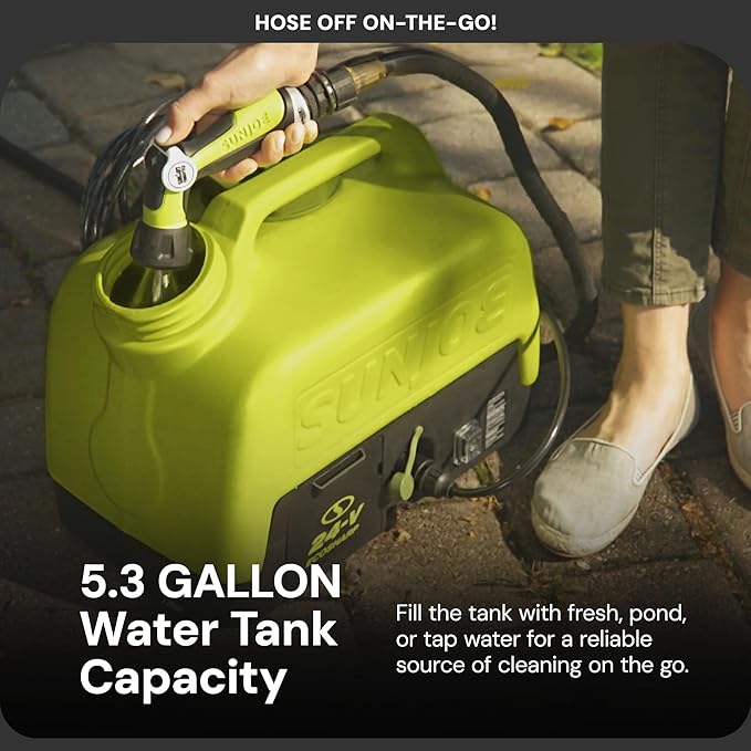 Sun Joe Cordless Electric Pressure Power Washer w/ 2.0Ah Battery, Charger & Adjustable Nozzle, 1.5 GPM, 90W Motor - Heavy-Duty Cleaning Machine for Patios, Decks, Sidewalks & Cars, IONMAX WA24C-LTE