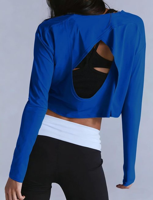 Lviefent Women's Open Back Workout Tops - Long Sleeve Athletic Sun Shirts for Gym & Running