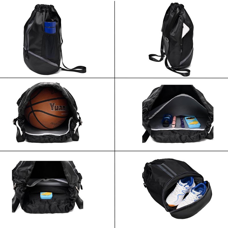 LOKAPEGY Drawstring Gym Bag for Men, Waterproof Drawstring Backpack for Women, Swim with Shoes Compartment, Pull String Sport Bag for Soccer and Basketball. (Rose)