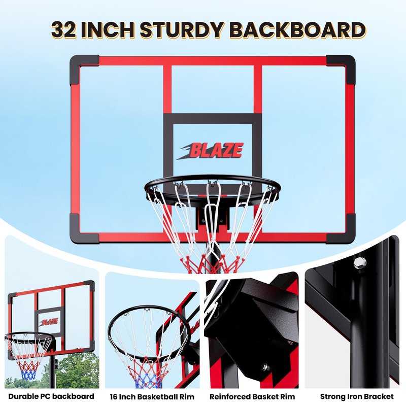 Portable Basketball Hoop for Kids & Teens, 4.1–8.5FT Adjustable Height, 32'' Shatterproof Backboard, Fillable Base with Weight Bag, Outdoor Goal for Backyard & Driveway(Black)