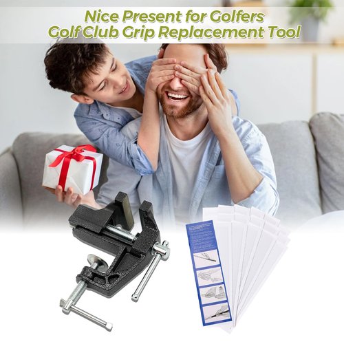 Lwuey Golf Grip Kit for Regripping Golf Clubs, Aluminum Vise Clamp Quick Release Shaft Removal Tool Include Retractable Hook Blade, 15 Tapes Strips, Grip Tape Remover, Bench Vise and Rubber Clamps