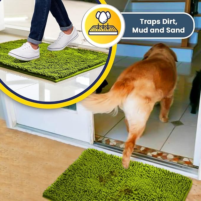 Muddy Mat® | Super Water Absorbent Door Mat Indoor, Microfiber Quick Dry Chenille Entryway Rug,Slip Resistant Front Door Mat,Indoor Mats for Entryway,Machine Washable Pet Rug, Spring Green 20" x 48"