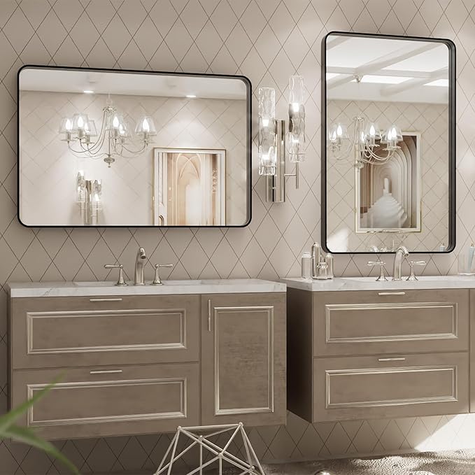 LOAAO 24X30 Inch Black Metal Framed Bathroom Mirror
