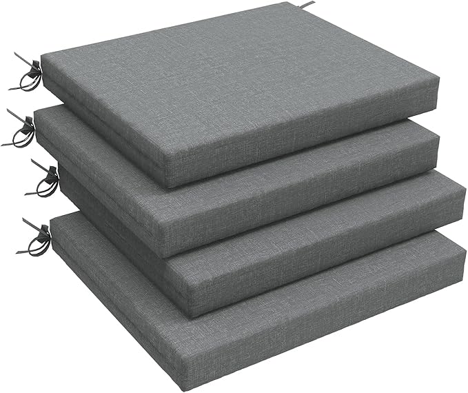 LVTXIII Outdoor Chair Cushions, Fade-Resistant Patio Furniture Cushions Outdoor Square Chair Pads with Ties for Dining Chairs and Garden Furniture Decoration, 18.5"x16"x2" Set of 4, Grey Textured