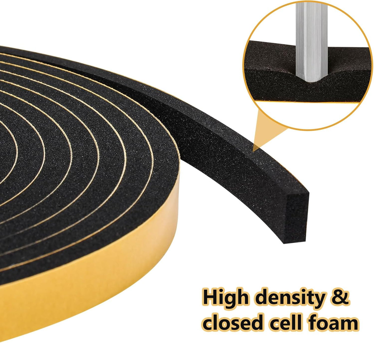 Black Weather Stripping Door Seal Strip (3/5 Inch X 1/16 Inch X 32Feet), Strong Adhesive, Lightproof, Soundproof, Weatherproof Foam Tape Insulation for Sliding Door, Front Door Frame, Windows