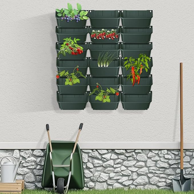 Vertical Wall Planter with 18 Pots, Hanging Garden Plant Flowerpot Holder